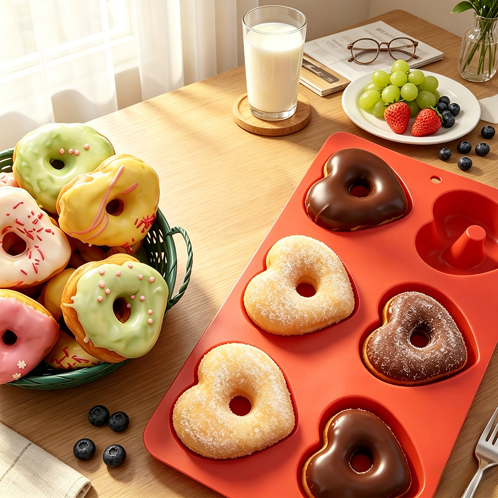 Donut Mold Silicone - 6 Cavity Heart Shaped Donut Silicone